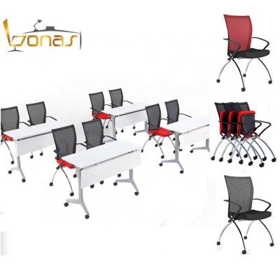 Save space folding office chair stacking training chair office chairs with writing pad